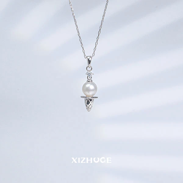 喜珠阁S925银淡水无核珍珠白珠冰淇淋吊坠含925银链XZG