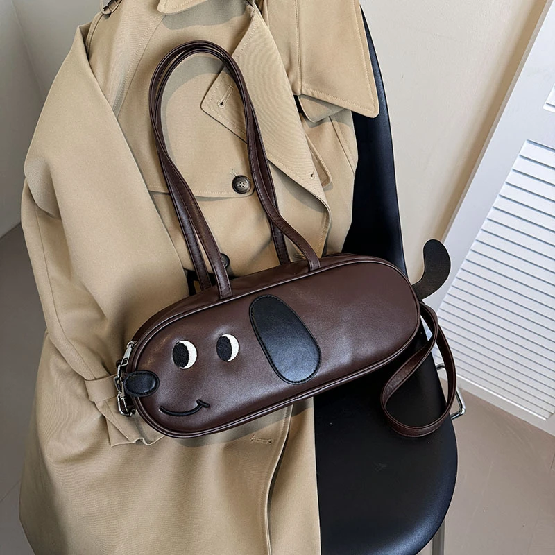 小众设计感趣味腊肠狗包单肩复古新款搞怪磨砂斜挎包法棍包腋下包