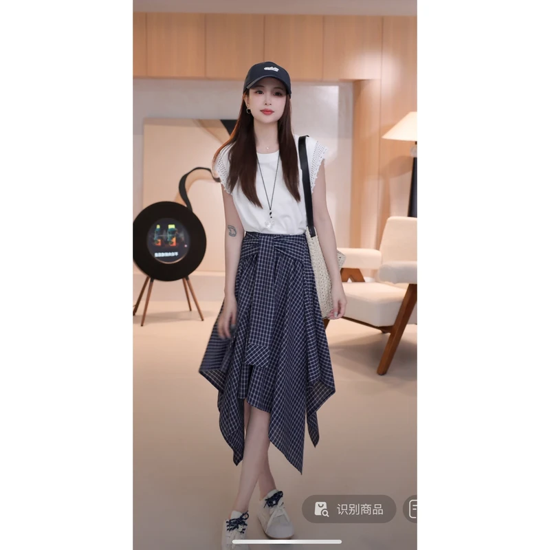 C04276新款时尚洋气设计感百搭拼接镂空花边飞飞袖T恤