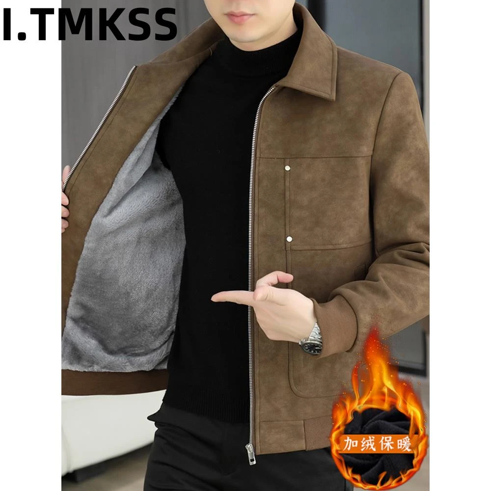 2026冬季新款麂皮绒夹克男翻领韩版休闲加绒加厚保暖短款冬装外套