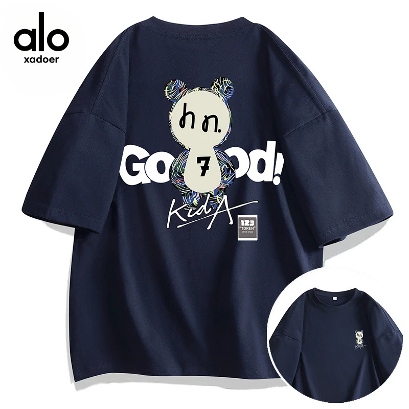 Aloxadoer7A抗菌纯棉百搭ins美式短袖T恤男女同款上衣潮牌圆领