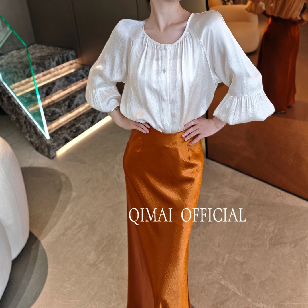 麦子原创衬衫女醋酸白色高级轻奢百搭2025新款法式气质泡泡袖