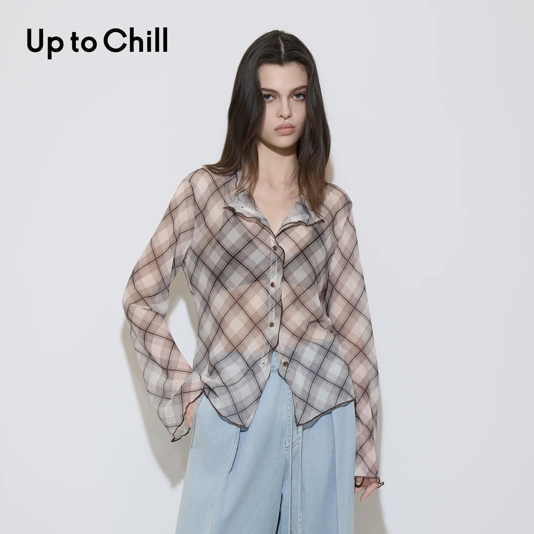 Up to Chill 格子半透氛围感正肩收腰复古百搭上衣衬衫 CWWR1C907