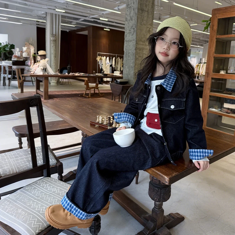 女童牛仔套装洋气秋装2025新款爆款女童高级感春秋休闲韩版两件套