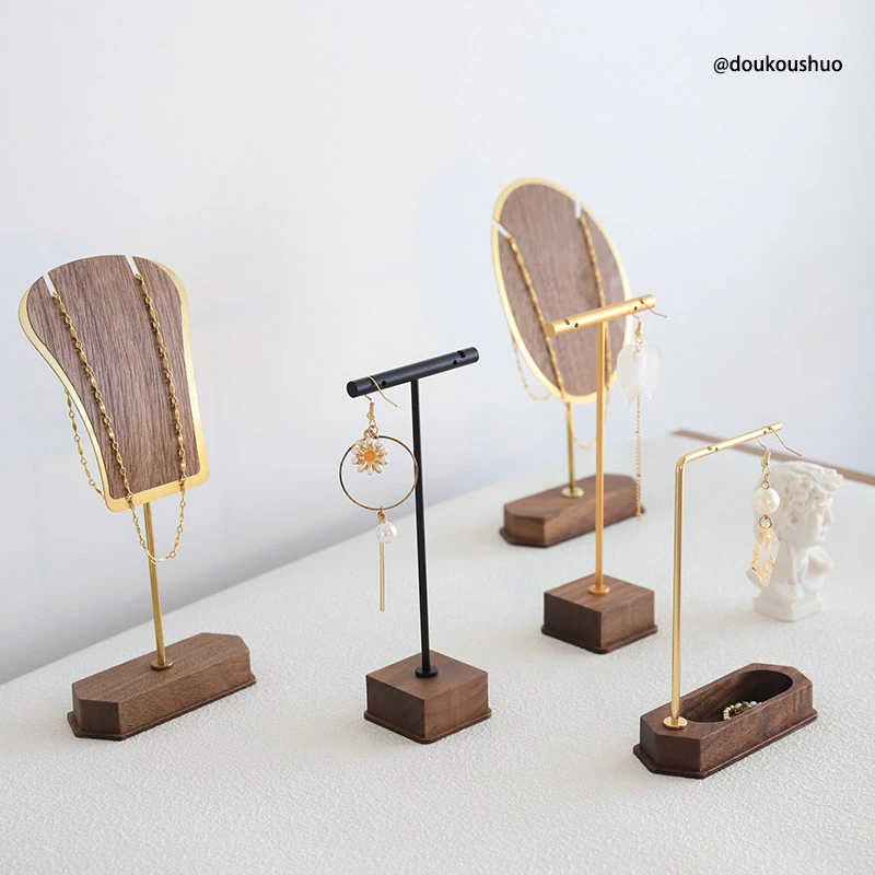 胡桃木项链耳环耳饰耳钉展示架拍摄饰品铜木珠宝陈列摆件拍照道具