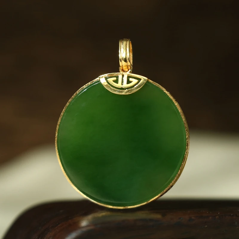 凰一品 和田玉碧玉圆牌吊坠18k