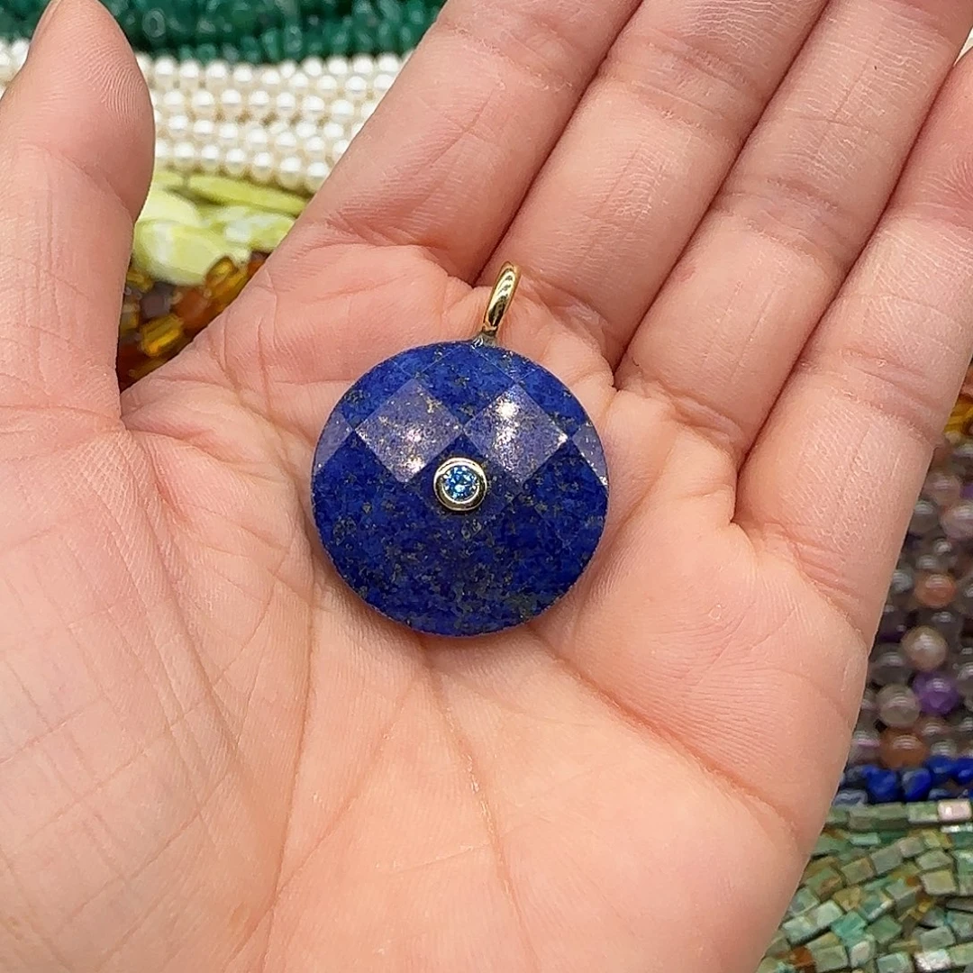 玛瑙/玉髓合金珠宝半成品青金圆饼一个混发不挑