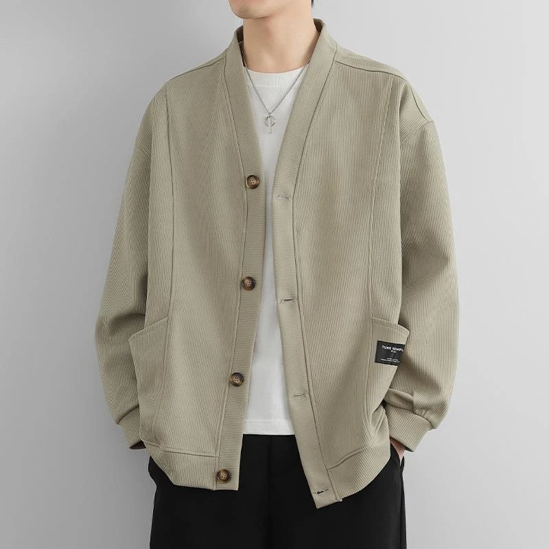 外套男春秋2025新款爆款高级感V领夹克男宽松休闲帅气开衫棒球服