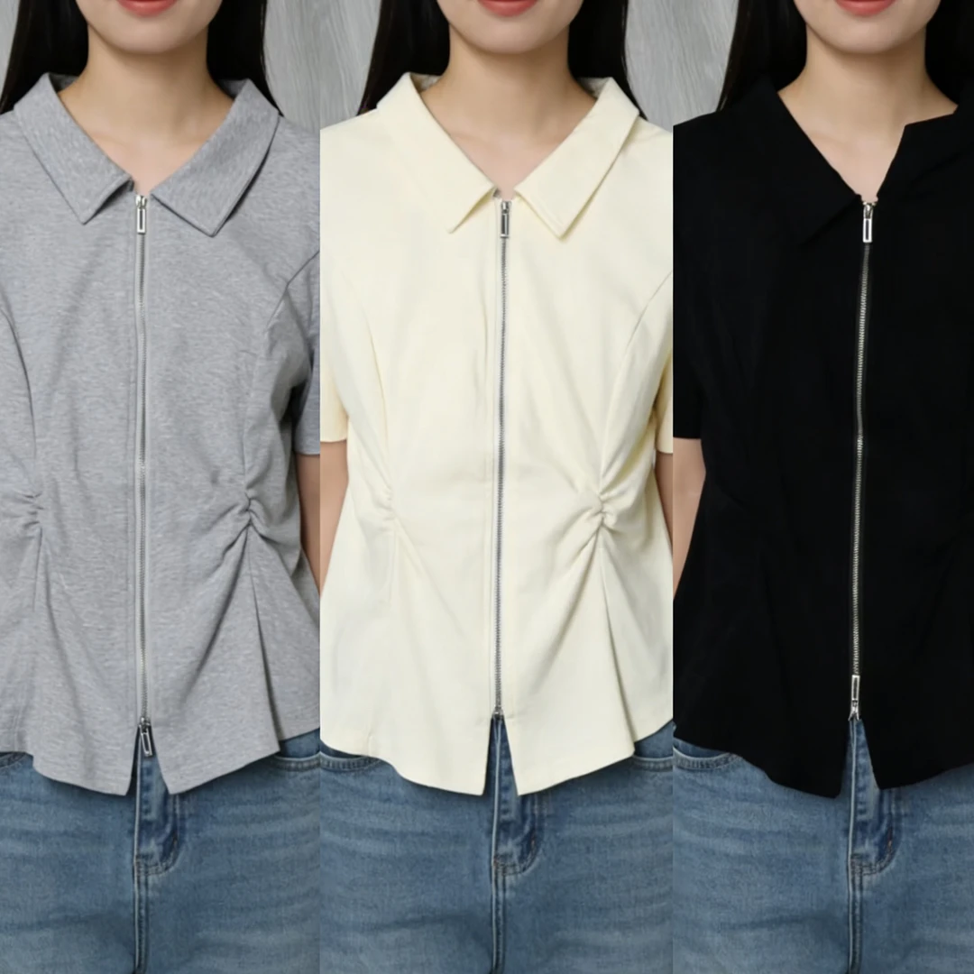 定制不支持7天无理由--衬衫领掐腰短袖7139
