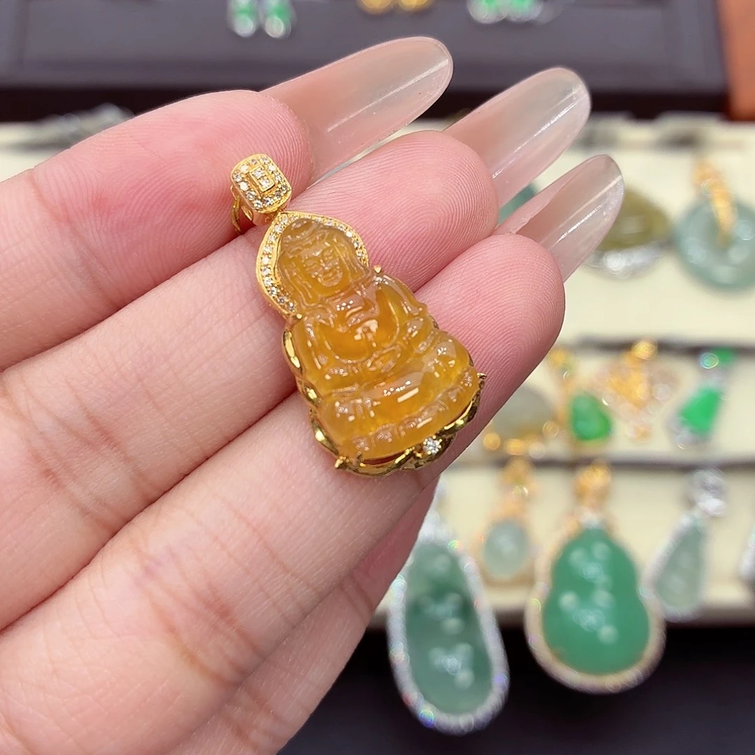 翡翠18K金镶嵌吊坠(不含链)