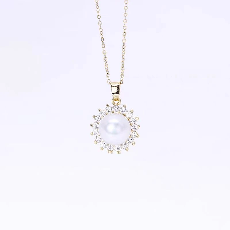 太阳花淡水珍珠铜合金吊坠不含链【金色/银色随机发一】