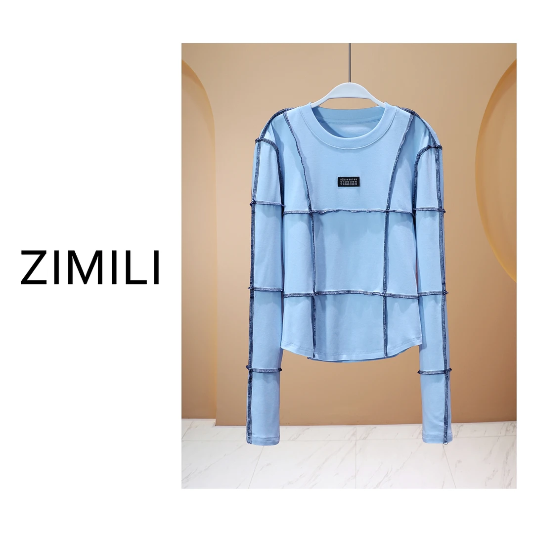 【亮哥女装】2025欧版莱赛尔轻薄透气天蓝色高弹修身上衣6166-A9