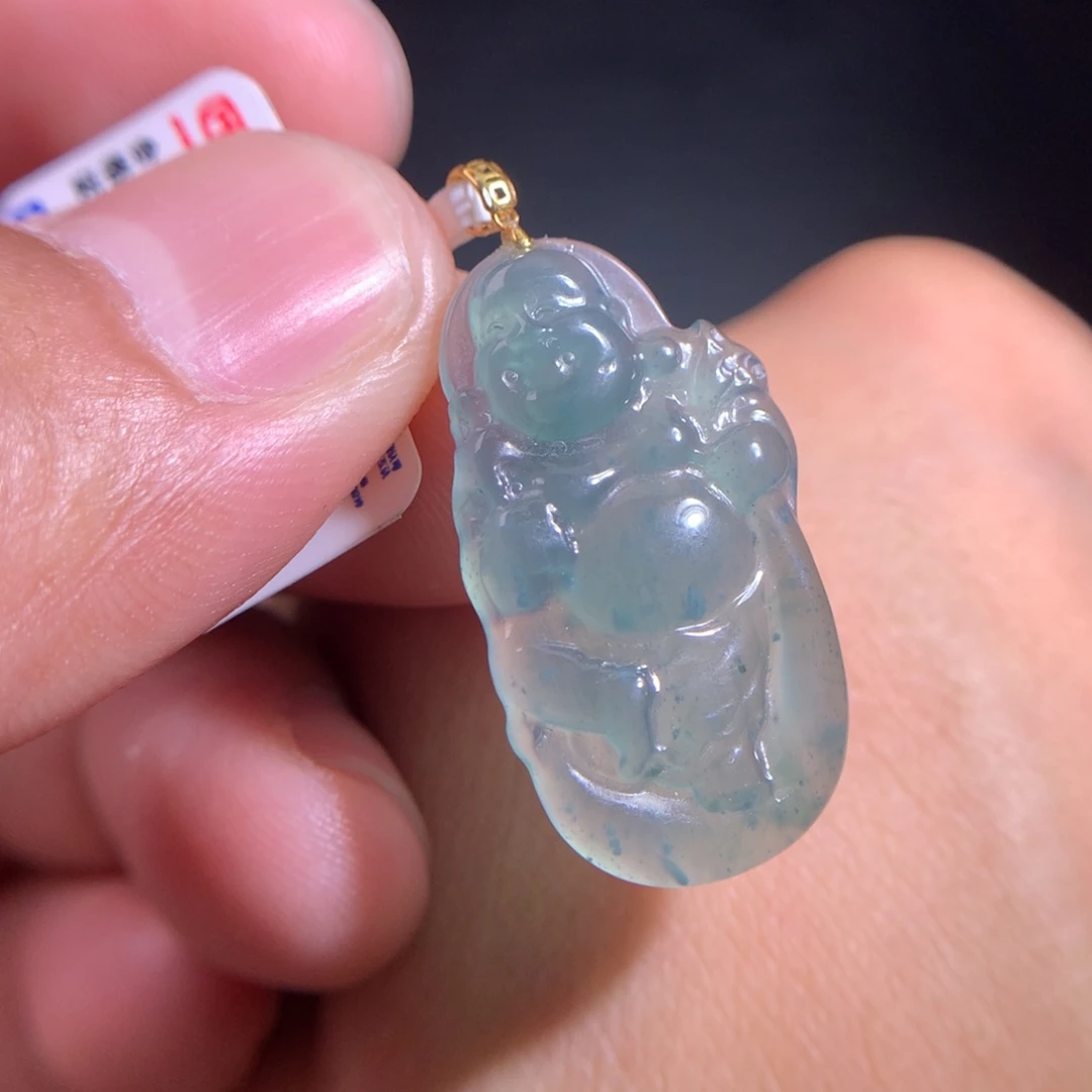翡翠18K金镶嵌吊坠(不含链)天然A货翡翠