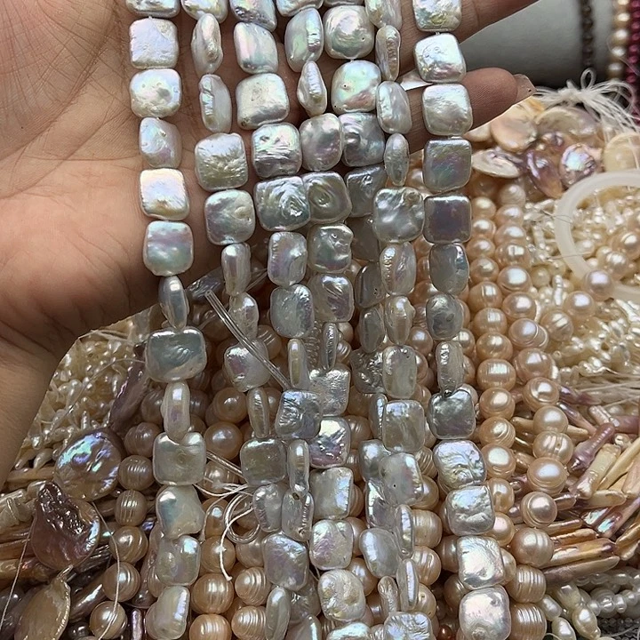 玛瑙/玉髓未镶嵌珠宝半成品一条12mm方片巴洛克珍珠