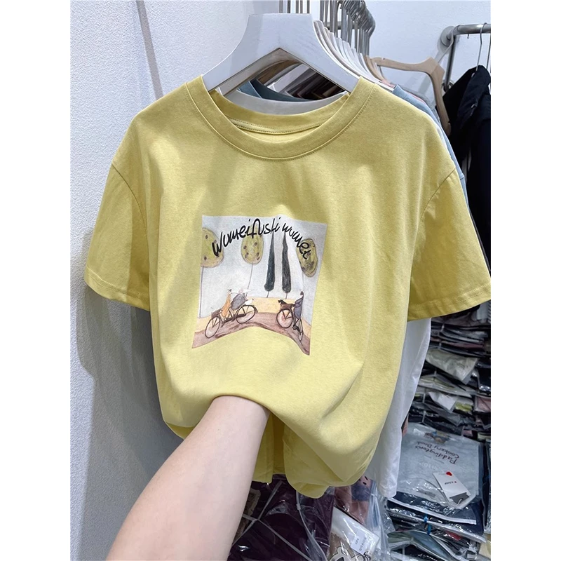 大码胖mm200斤宽松遮肚小个子短袖T恤女夏季新款雪花棉圆领上