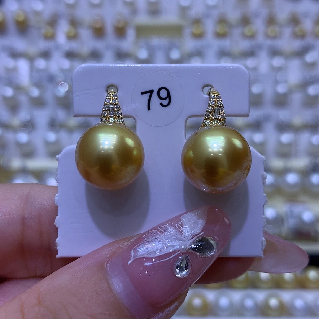 18K金镶嵌海水珍珠耳饰12/13mm