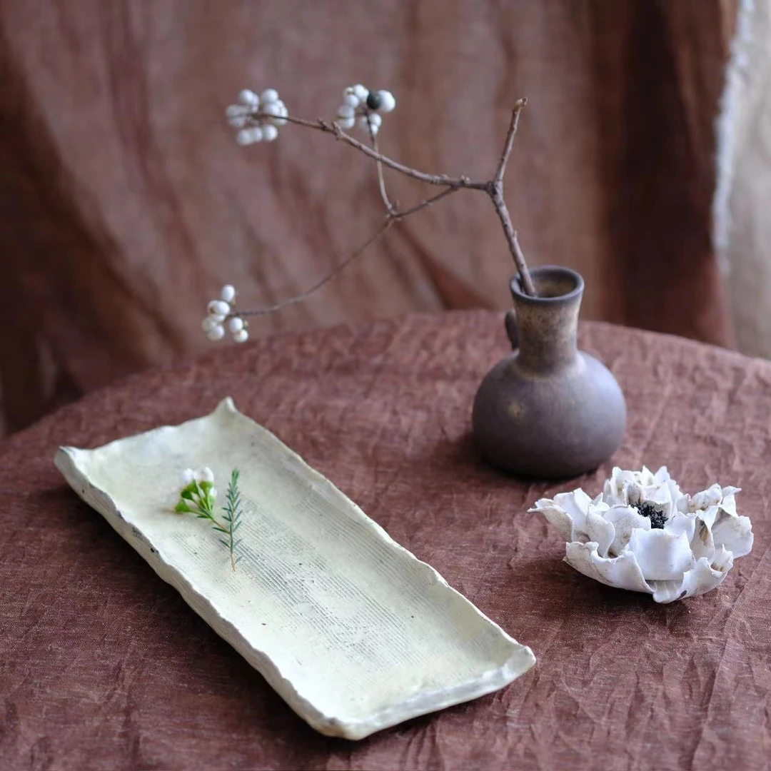 小喜宅 白夜手捏长盘（尺寸约10x27cm）