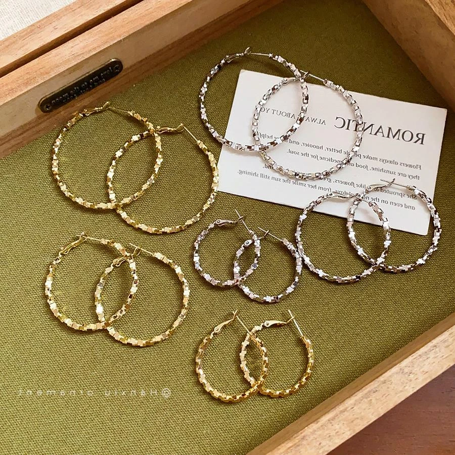 铜合金锆石耳饰 欧美银针金属风不规则耳环轻奢高级感耳圈夸张时i