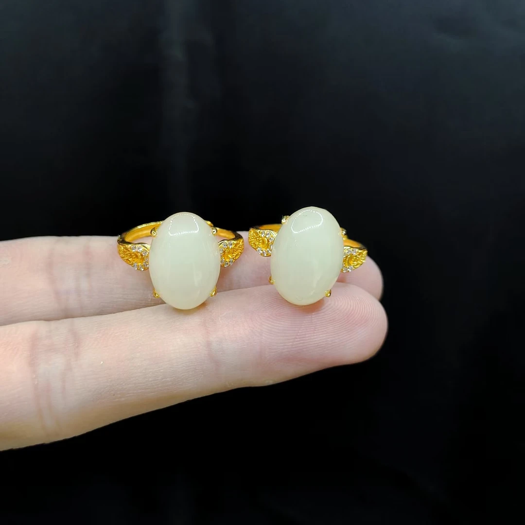 【老三珠宝】s925银和田玉蛋面戒指J1【多样性发其一】约13-10-7mm