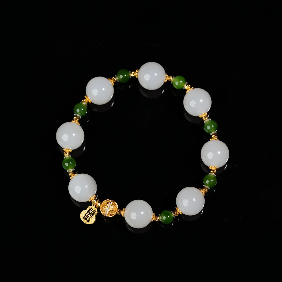 【泽云珠宝】 S925和田玉白玉搭碧玉手串多样性发一5-11mm