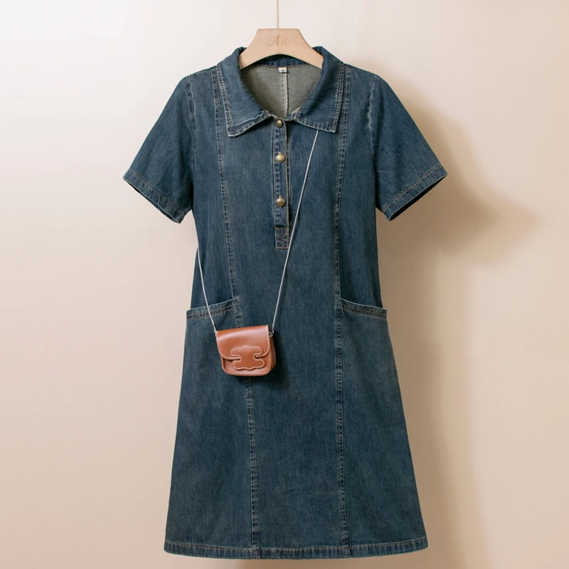 2025夏季新款时尚牛仔连衣裙女宽松显瘦中长款衬衫裙洋气减龄裙子