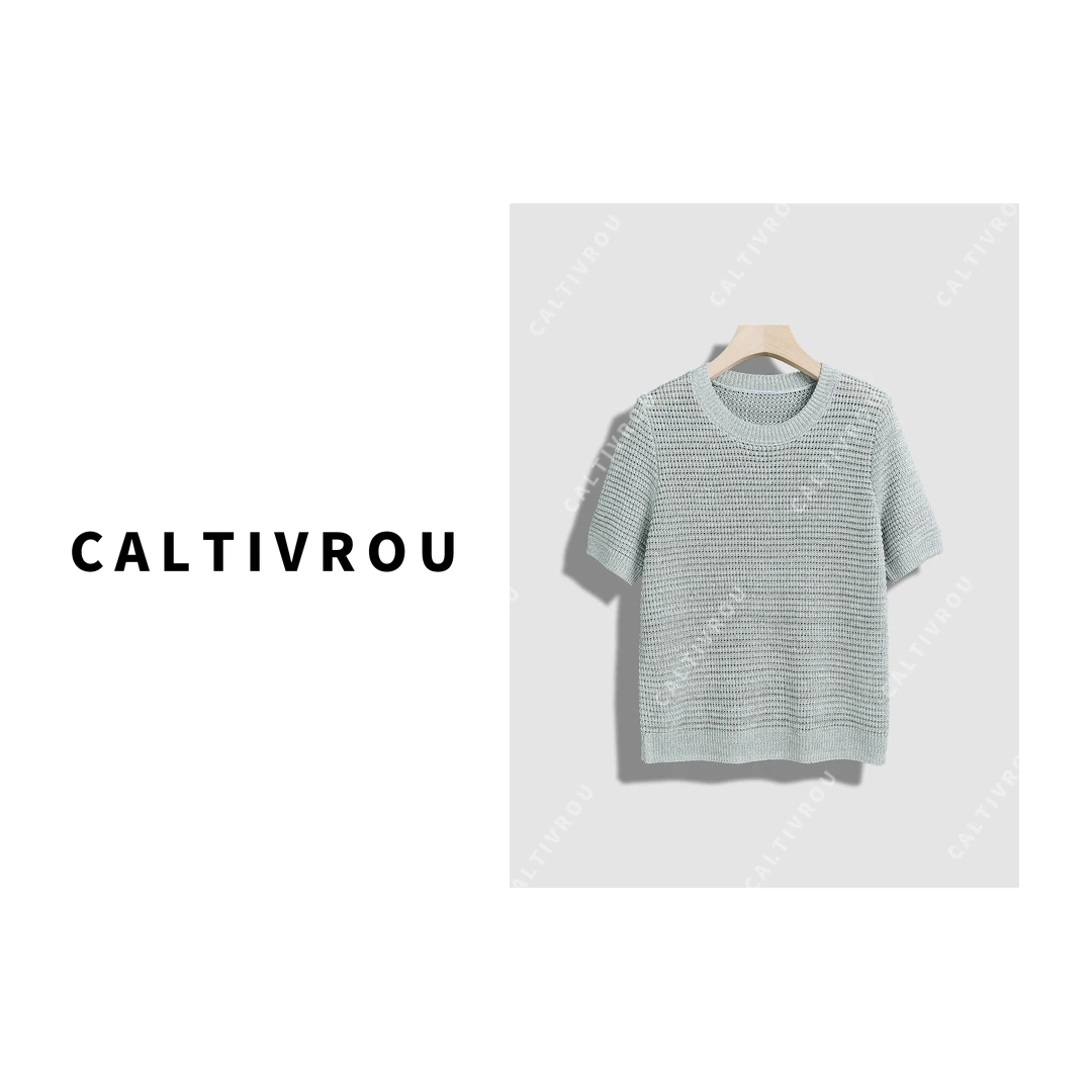 Caltivrou【现货】舒适感凉爽针织t恤短袖女显瘦弹力修身上衣Y15653