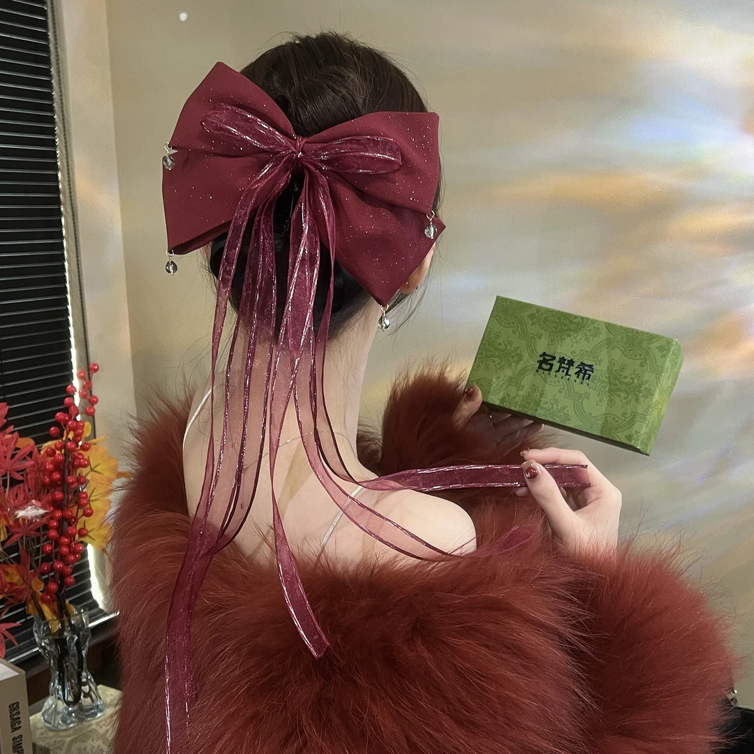 MINGFANXI/名梵希觅光法式多层轻网纱蝴蝶结抓夹2025新款百搭发夹