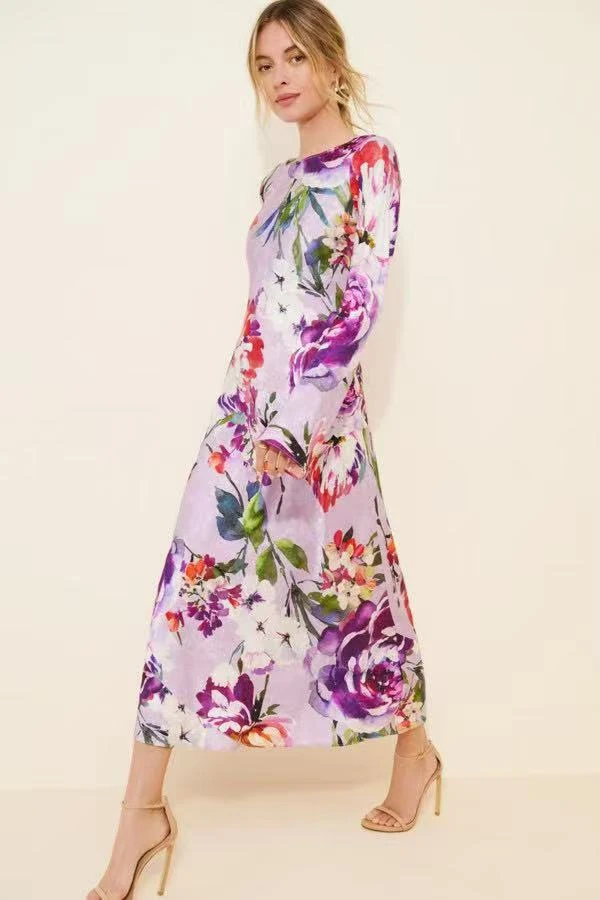 显瘦印花法式长款连衣裙