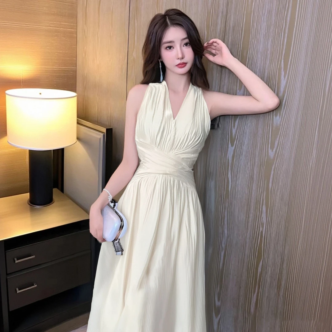 【有里布】时尚气质设计感修身法式黑色连衣裙女夏季收腰长裙D0840