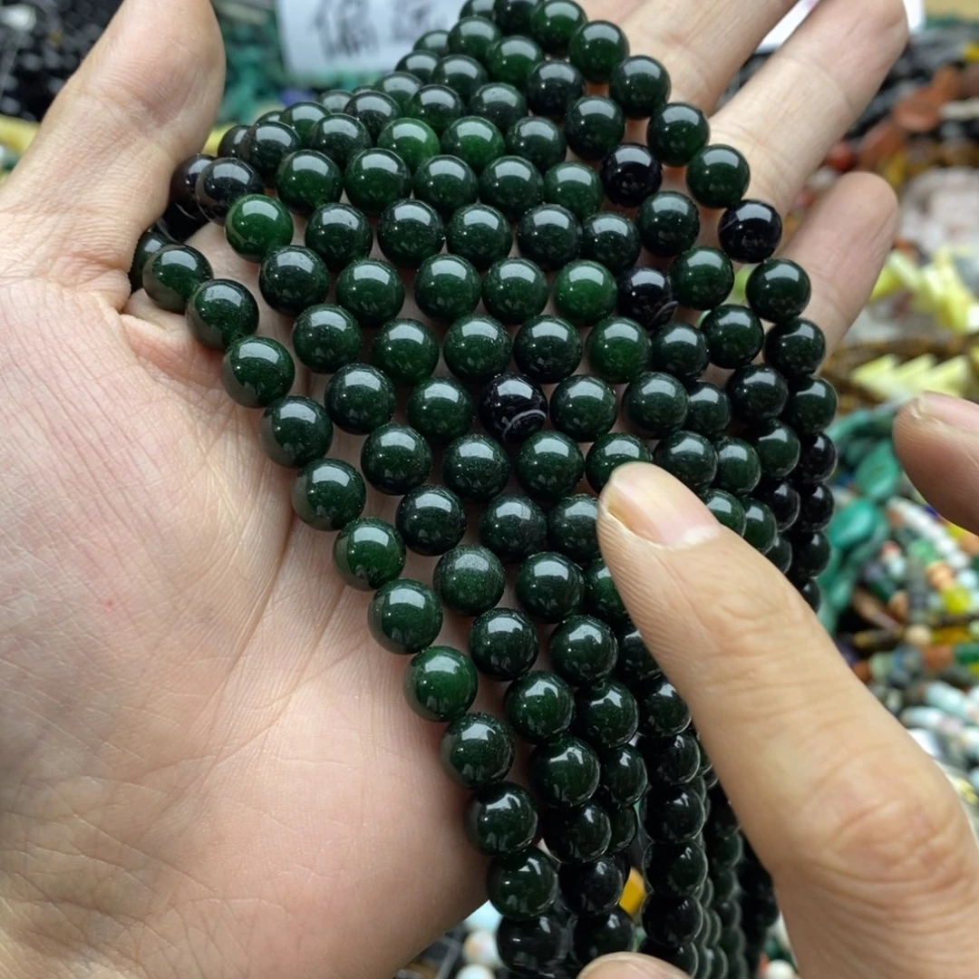 玛瑙/玉髓未镶嵌珠宝半成品一条8mm墨绿玉髓G348