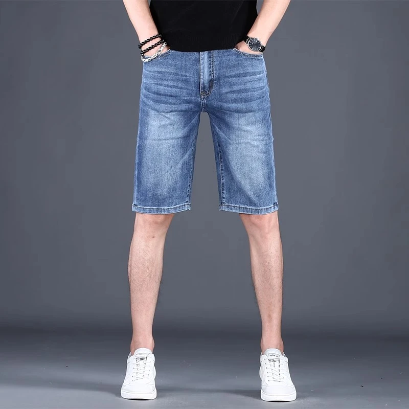 Cebrodz欧货高端轻奢印花牛仔短裤男款夏季新款韩版蓝色修身五分