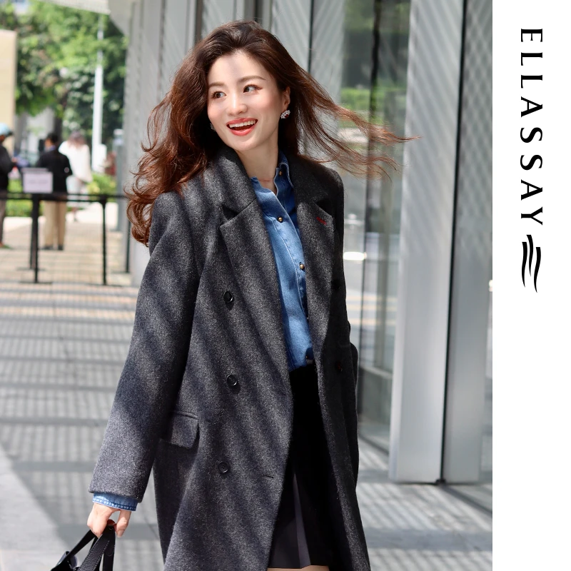 ELLASSAY歌力思秋冬新款戗驳领时尚大气毛呢外套EWB354D02200