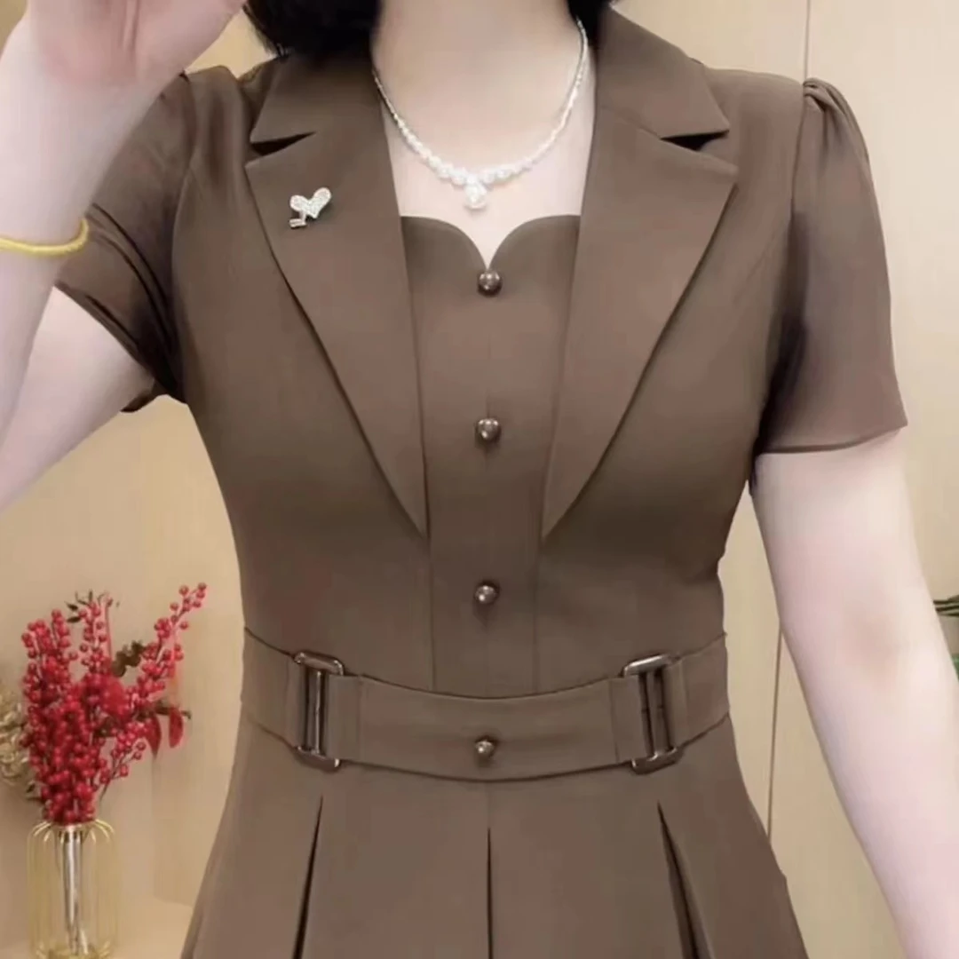 纯色连衣裙2025年夏季时尚新款修身显瘦妈妈遮肉过膝裙子中长款