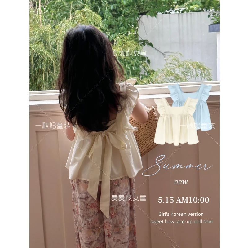 麦麦秋【现货-法式小飞袖蝴蝶结娃娃衫+】女童夏季【XA241725】