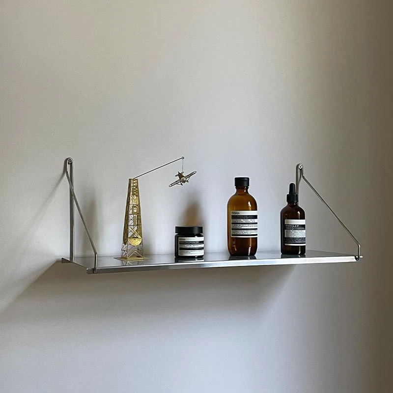 中古风不锈钢墙面置物架书架一字搁板客厅背景墙diy高级设计书架