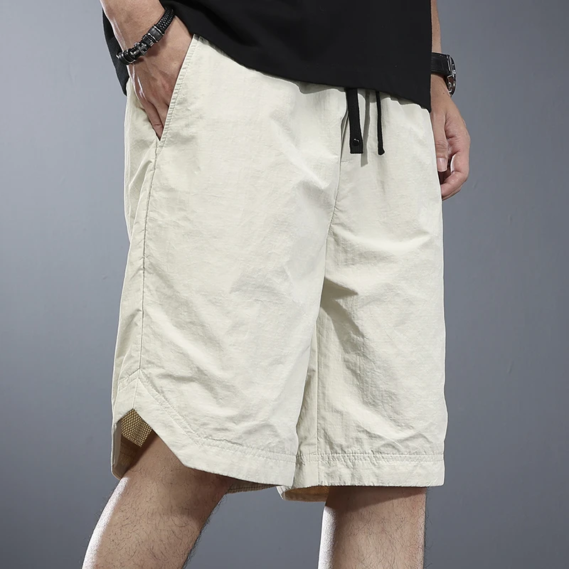 户外休闲短裤男宽松大码五分裤网格凉感中裤浅色百搭运动五分裤夏