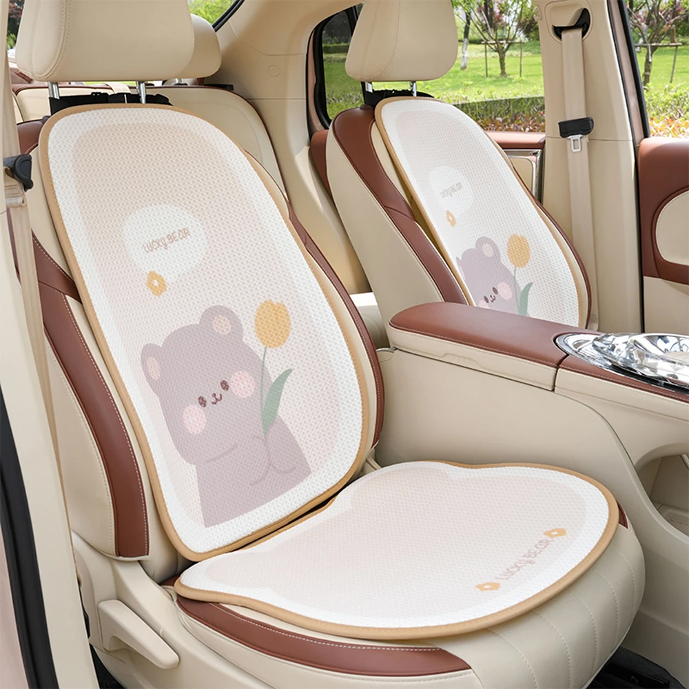四季通用可爱卡通汽车坐垫夏季透气车内座椅垫半包座套郁金香熊兔