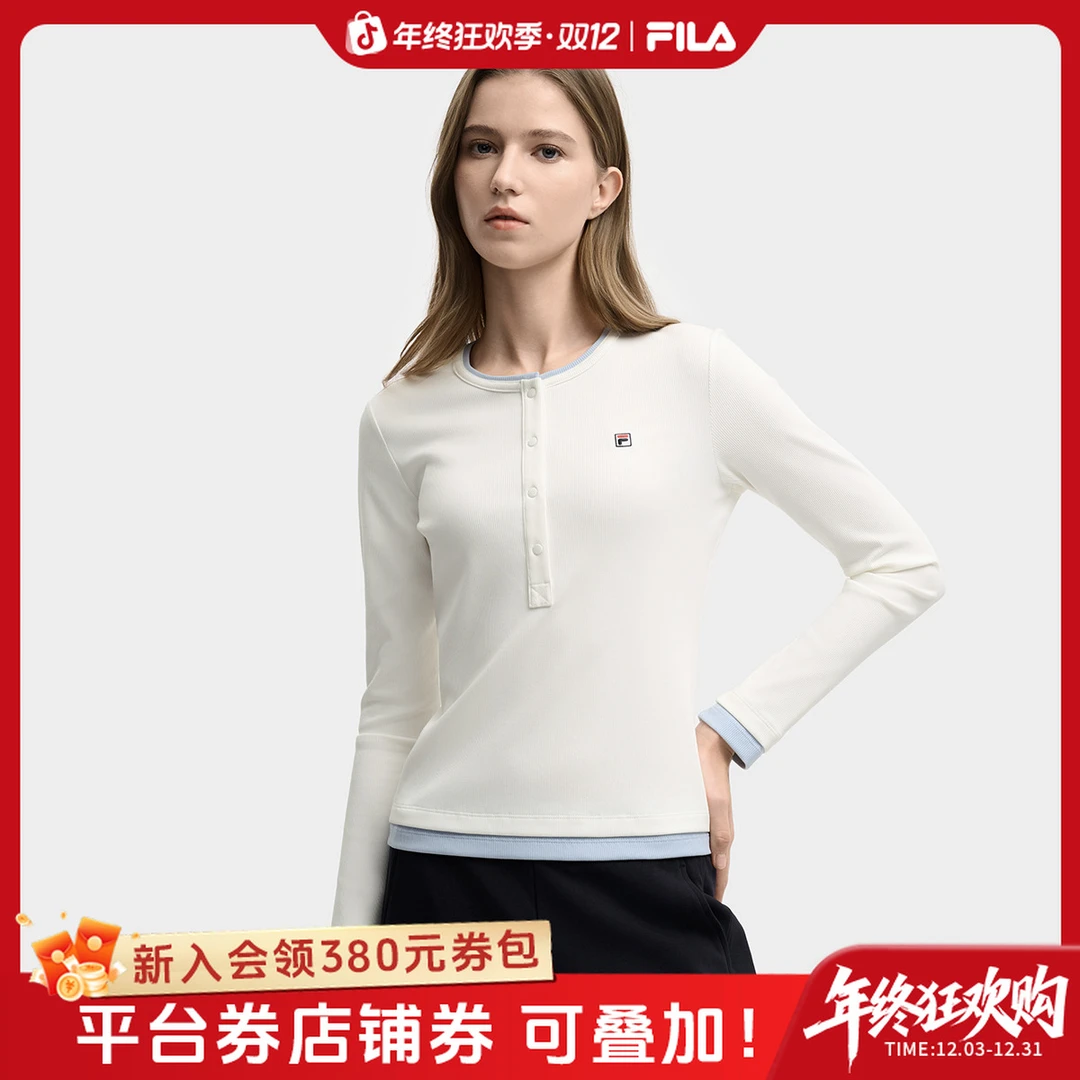 【热销款】FILA斐乐女装新款长袖T恤时尚休闲遮肉百搭F11W548214F