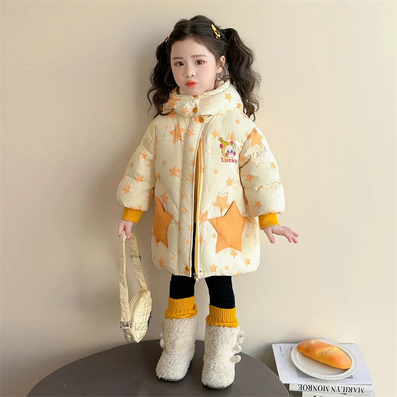 女童卡通加厚羽绒服冬季2025新款儿童白鸭绒保暖外套宝宝洋气冬装