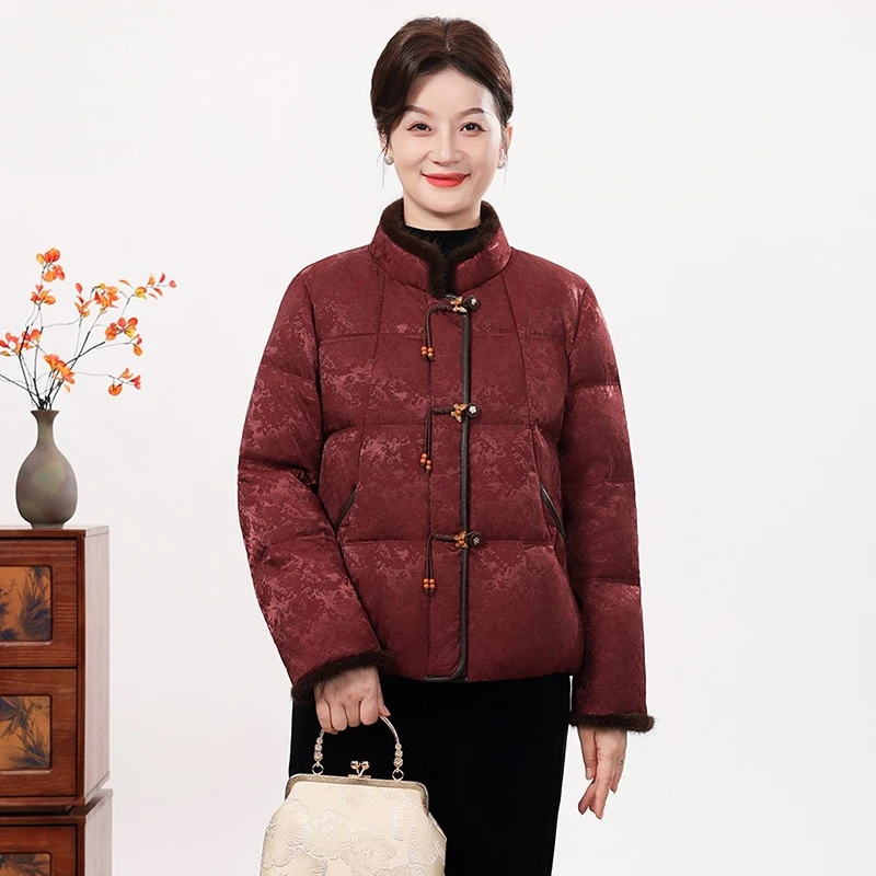 气质高档中老年妈妈装冬季短款羽绒服立领新中式国风外套保暖上衣