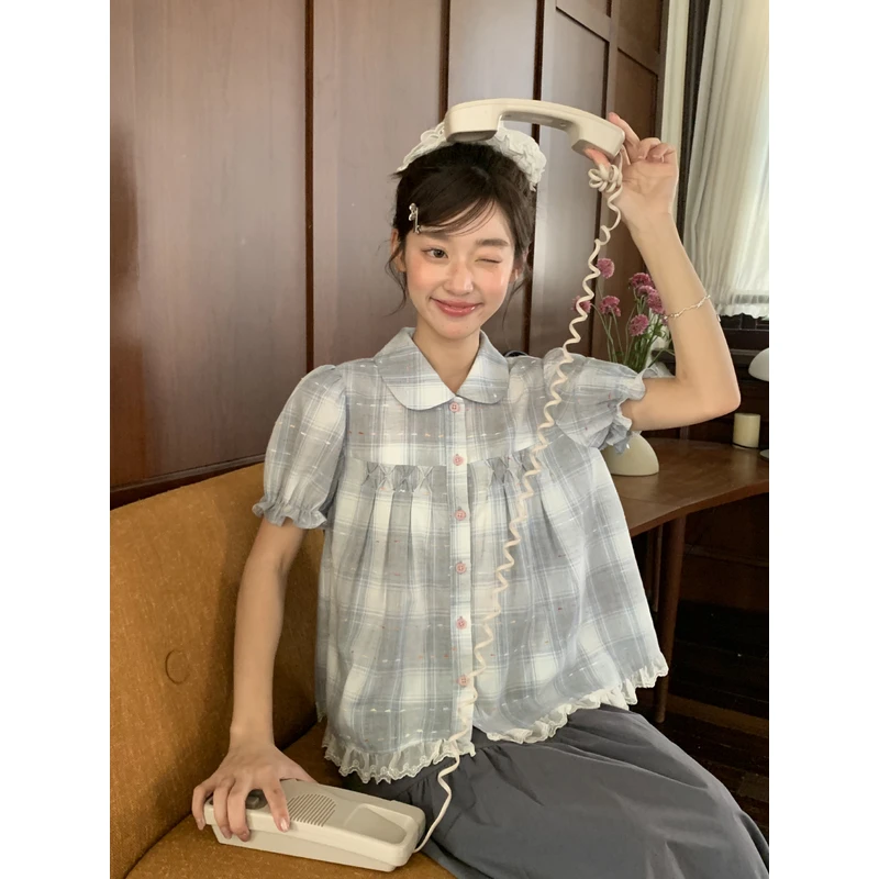Jiang jam/姜姜姜酱海盐系少女格纹衬衫