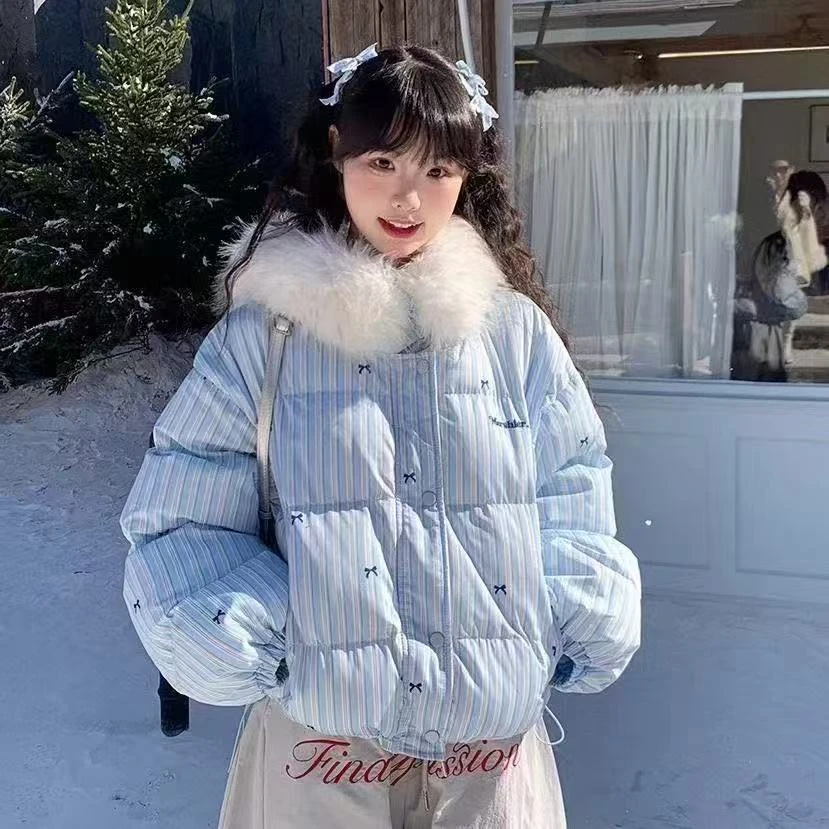 美式复古大毛领连帽短款棉服女学生冬季百搭面包服外套