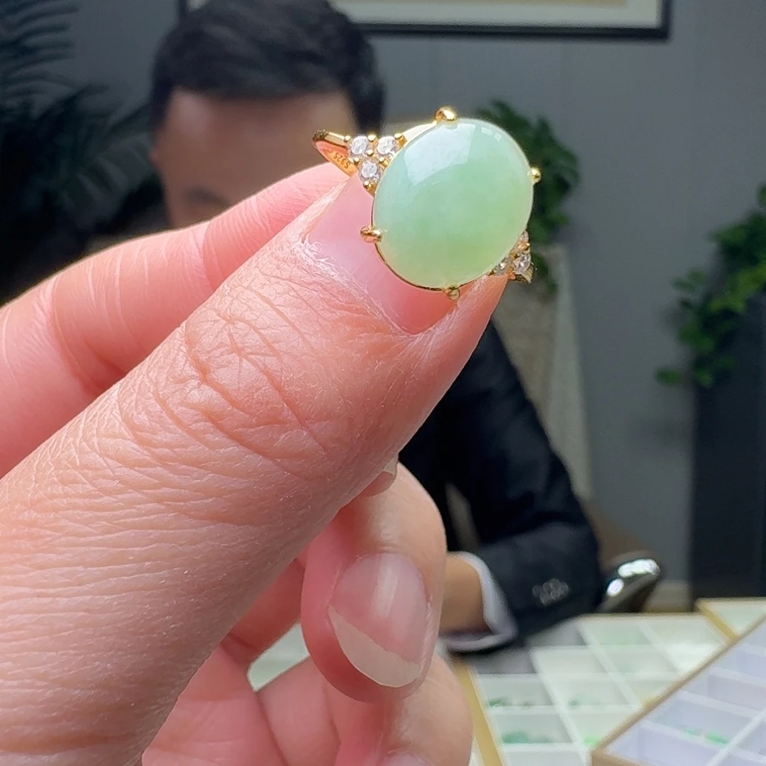 翡翠银S925镶嵌戒指天然