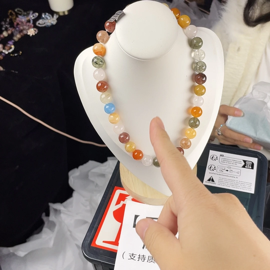 黄晶手串银S925镀金镶嵌