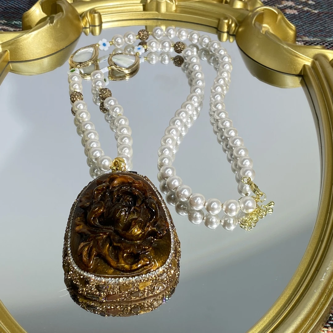 铜合金合成锆石项链 TTSD 黄色牡丹花时尚潮流百搭款毛衣链 8459