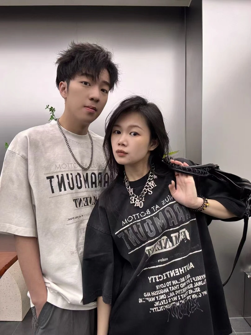 美式复古字母纯棉T恤