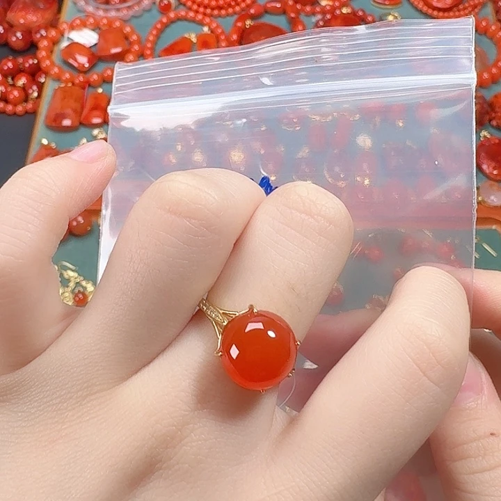 南红玛瑙银S925镶嵌戒指