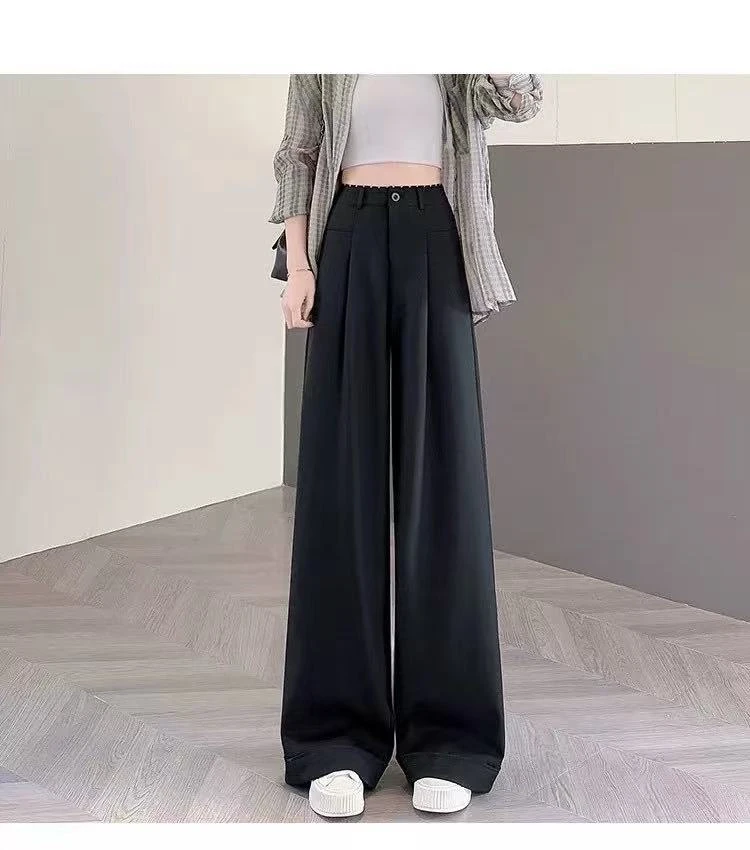高腰夏季休闲裤黑色宽松薄款百搭显瘦阔腿