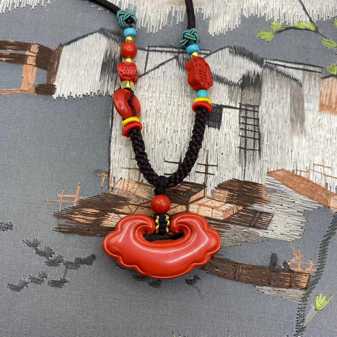 含辰砂工艺品高含量朱砂红砂设计款大如意吊坠