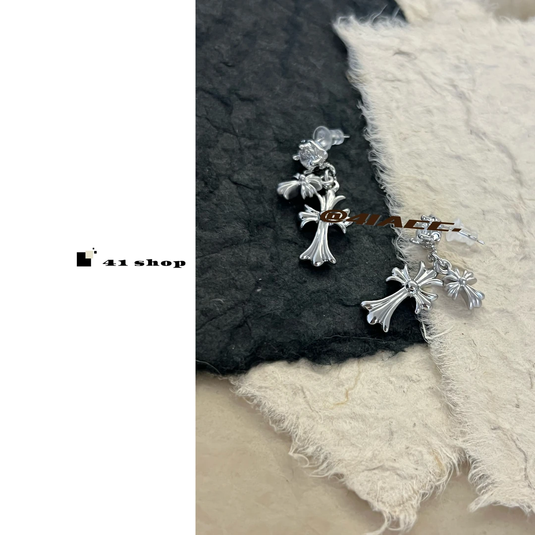 铜合金锆石耳饰 A247 圆锆石吊克克十字经典耳钉耳饰